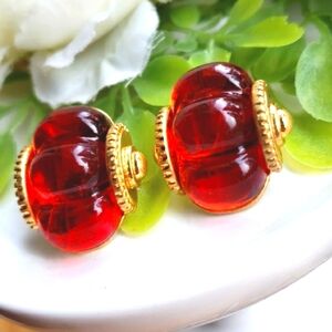 Vtg Authentic Kenneth Jay Lane KJL Translucent Red Molded Lucite Gold Earrings